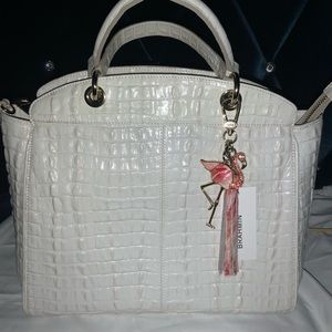 Brahmin Sloane Satchel 'Marshmellow La Scala' With Brahmin Flamingo Tassel